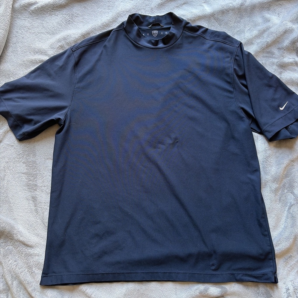 Vintage Y2K Nike Tiger Woods Fit Dri-Fit UV Neck Golf Shirt Mens XXL Dark Blue